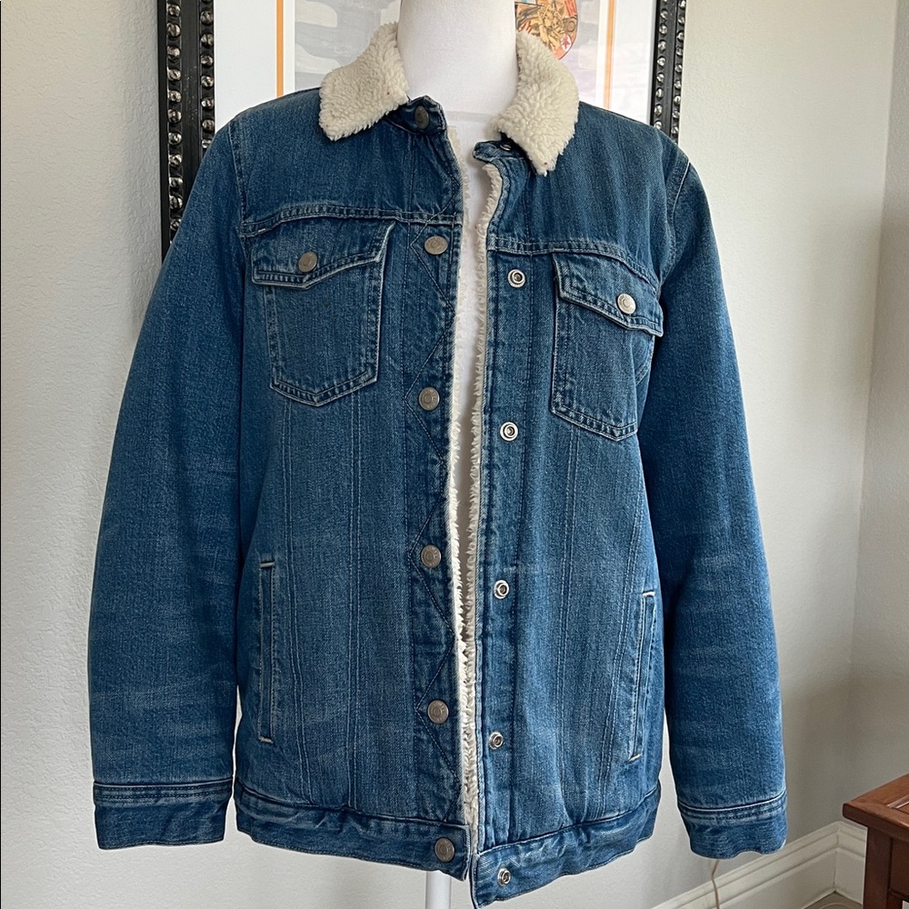 Madewell Oversized Sherpa Lined Denim Jacket Small - Picture 2 of 5